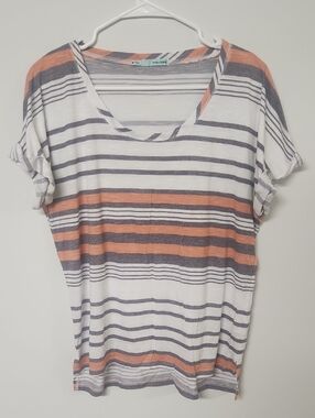 Maurices White Tee with Orange and Gray Stripes